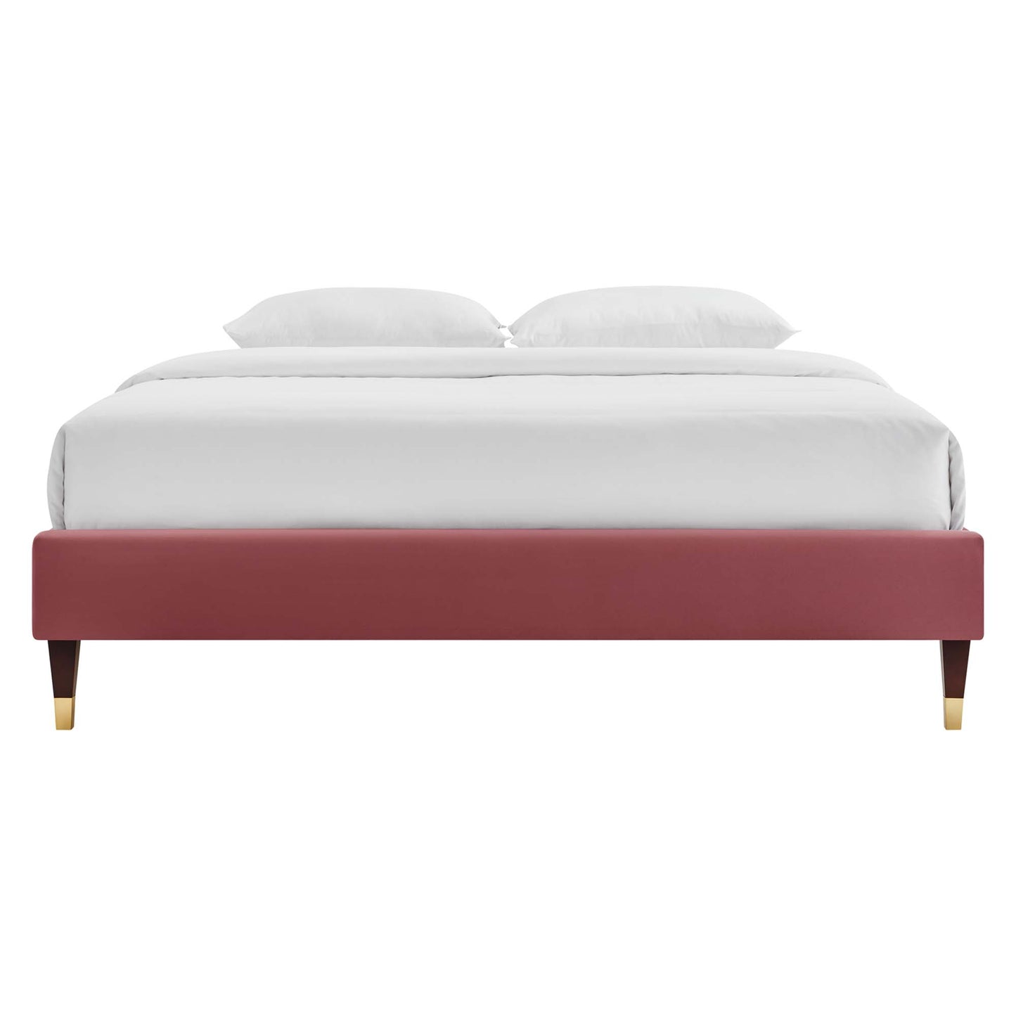 Vega Performance Velvet Queen Platform Bed in Dusty Rose