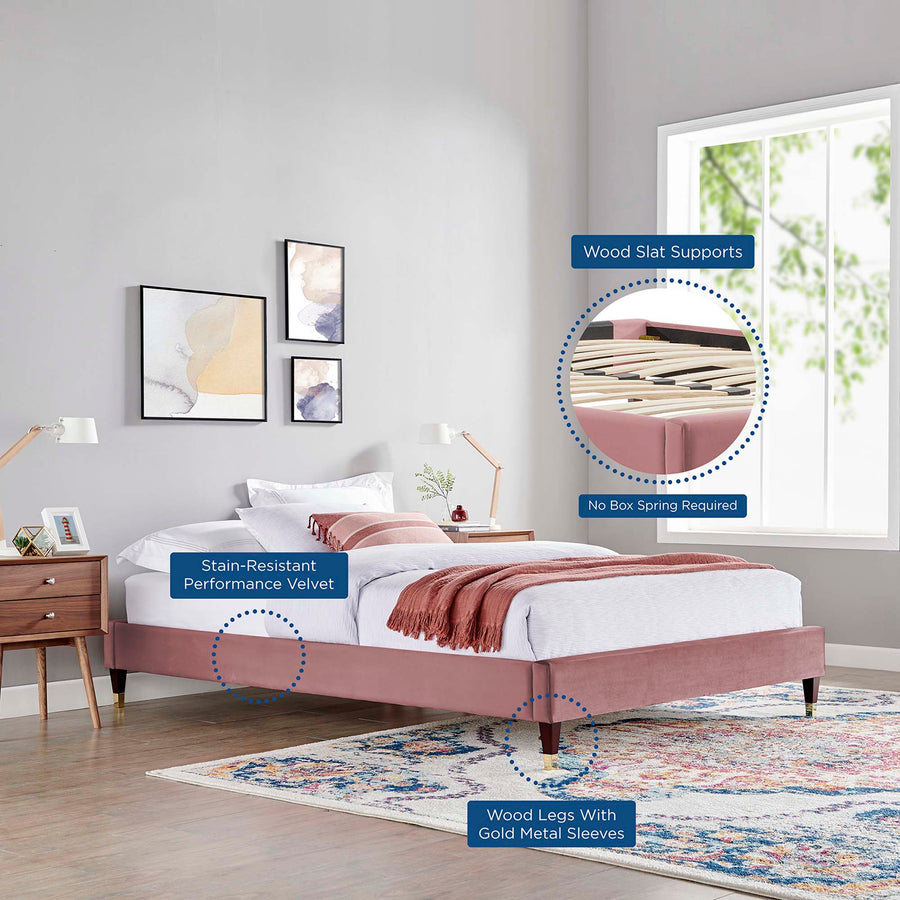 Neroli Performance Velvet Queen Platform Bed Frame in Dusty Rose