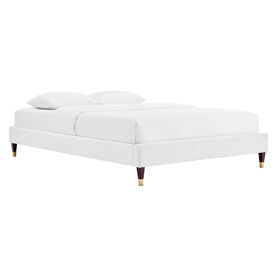 Vega Performance Velvet Queen Platform Bed in White