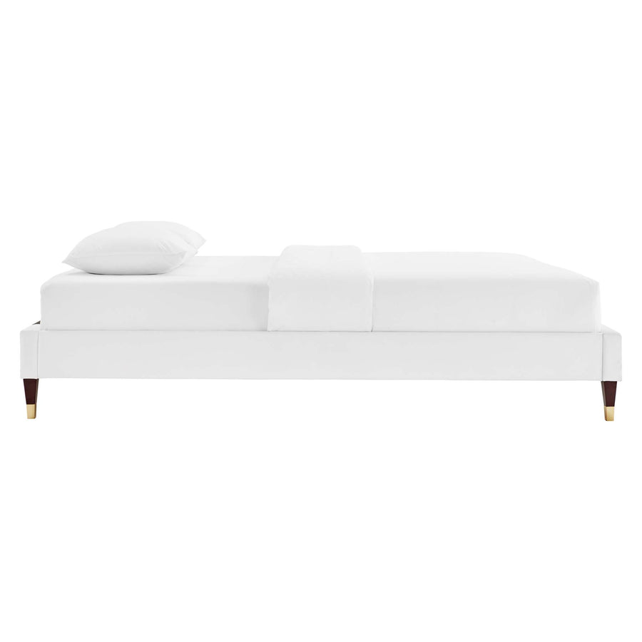Neroli Performance Velvet Queen Platform Bed Frame in White