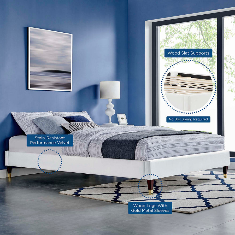 Neroli Performance Velvet Queen Platform Bed Frame in White