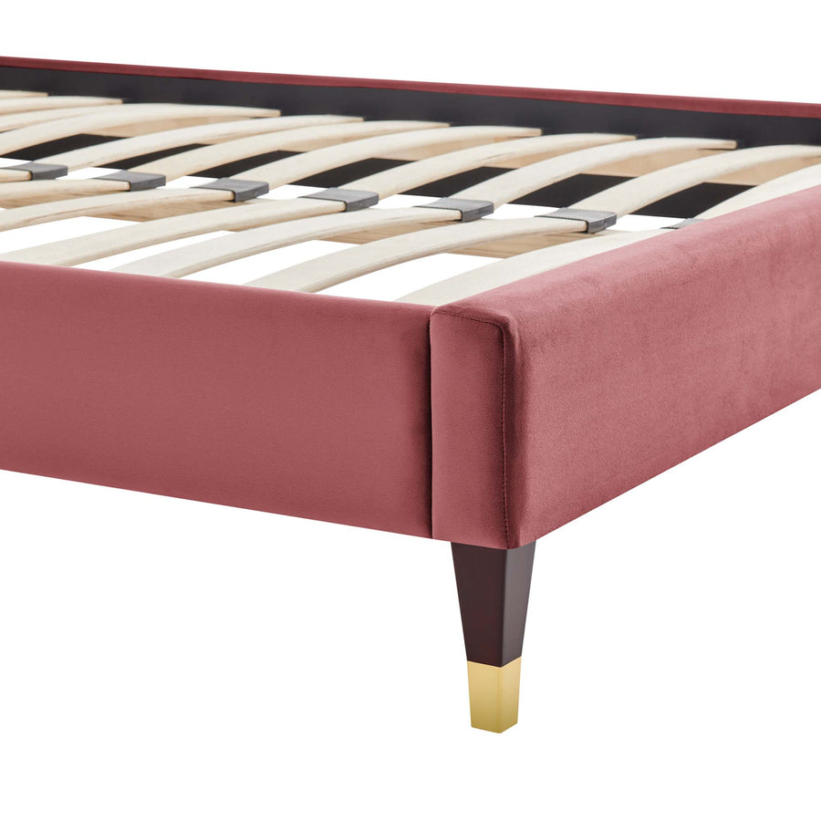 Neroli Performance Velvet King Platform Bed Frame in Dusty Rose
