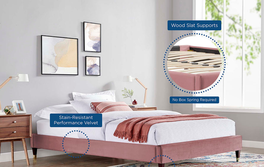 Neroli Performance Velvet King Platform Bed Frame in Dusty Rose