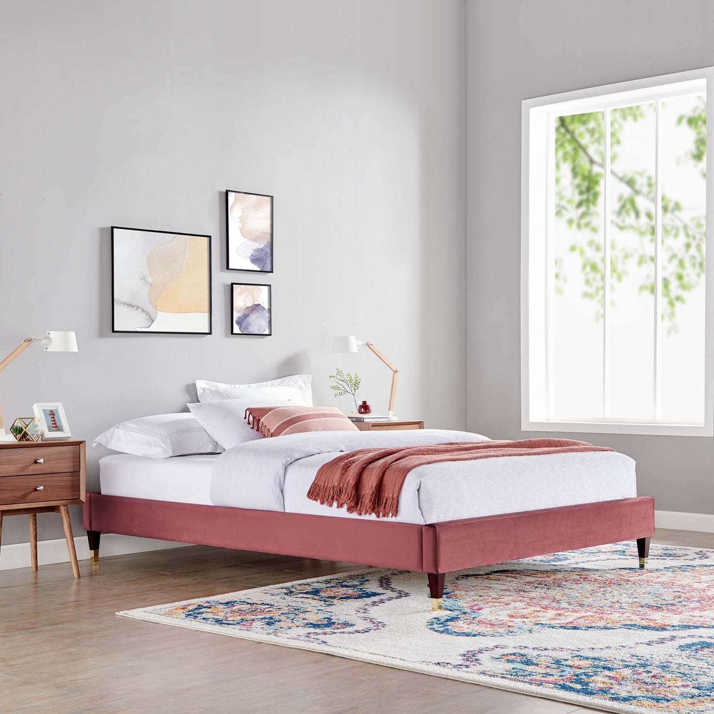 Harlow Performance Velvet King Platform Bed Frame by Furniture For America