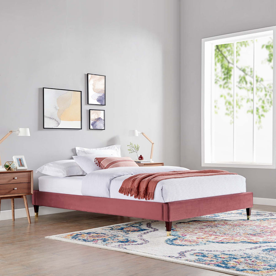 Neroli Performance Velvet King Platform Bed Frame in Dusty Rose