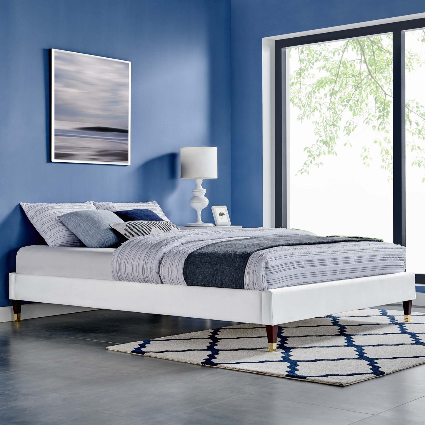 Harlow Performance Velvet King Platform Bed Frame by Furniture For America