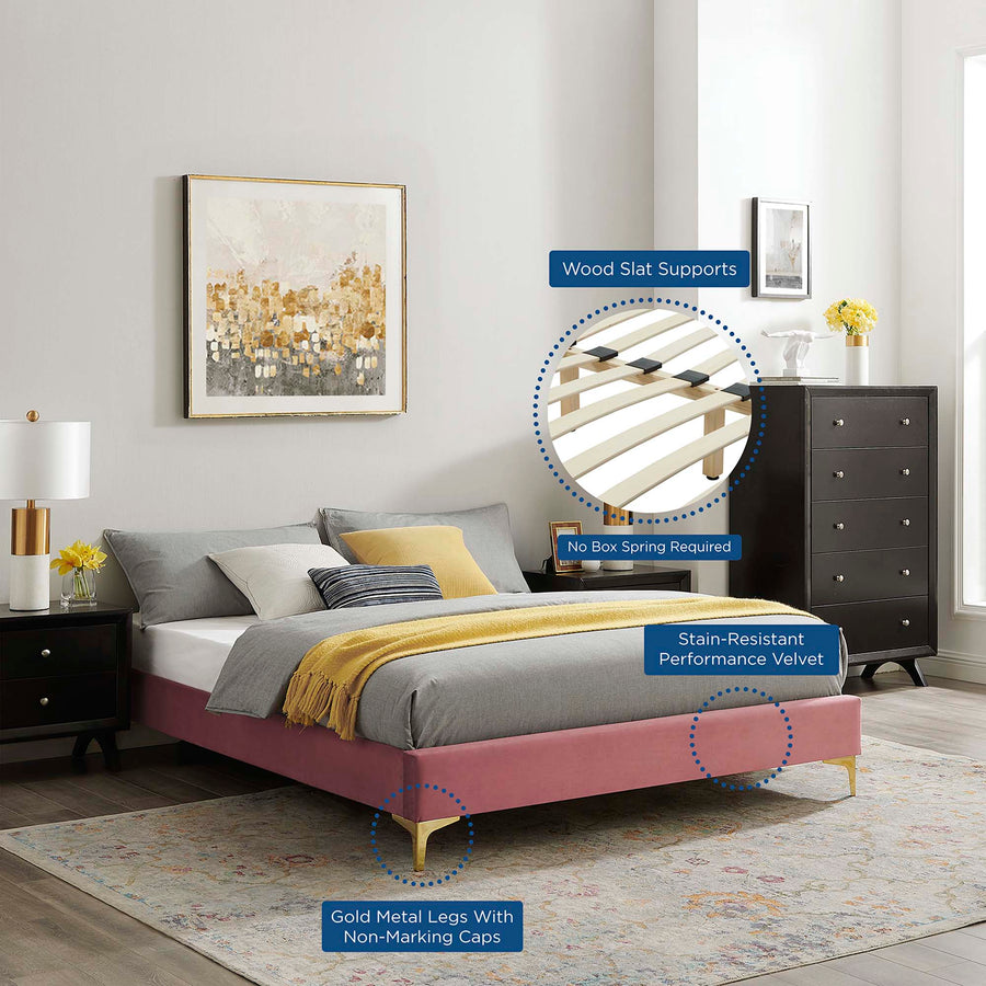 Ochre Performance Velvet Queen Bed Frame in Dusty Rose
