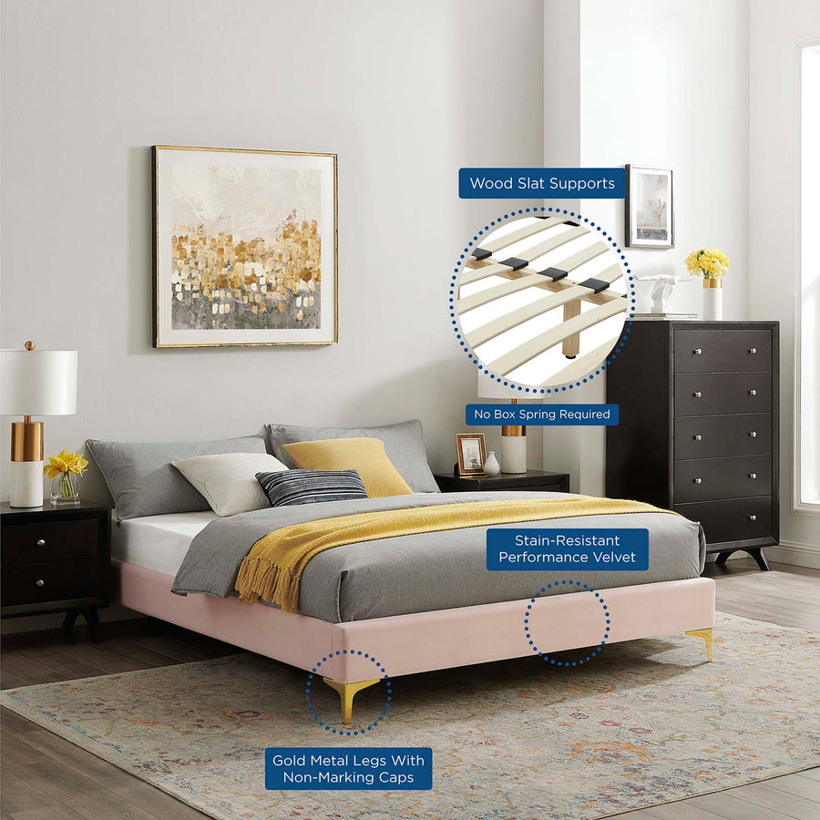 Ochre Performance Velvet Queen Bed Frame in Pink