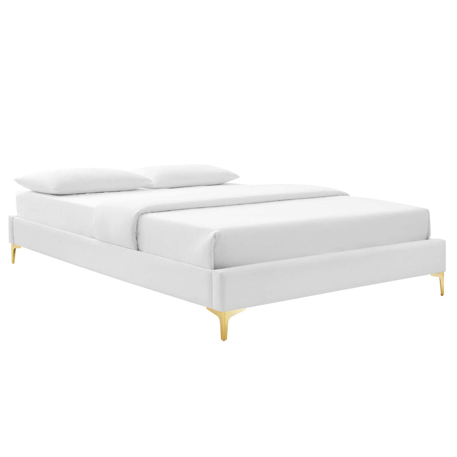 Ochre Performance Velvet Queen Bed Frame in White