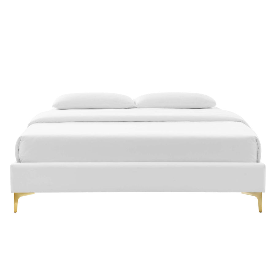Ochre Performance Velvet Queen Bed Frame in White