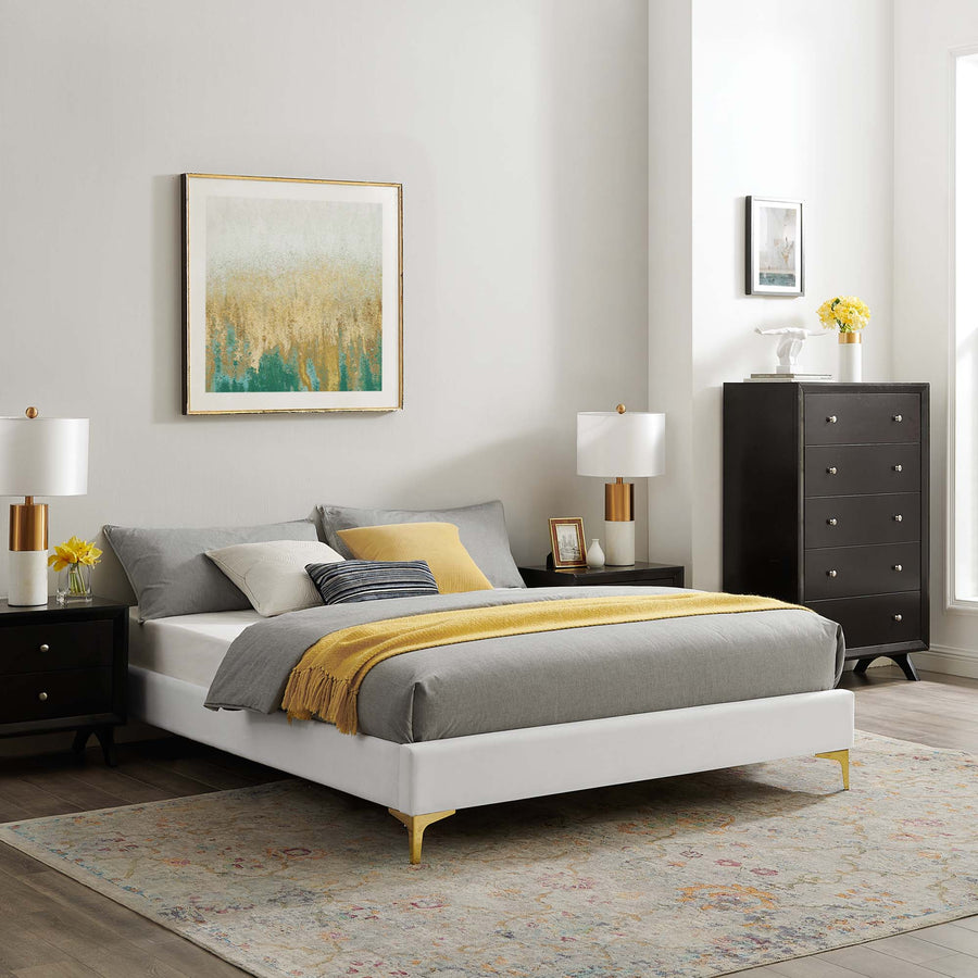 Ochre Performance Velvet Queen Bed Frame in White