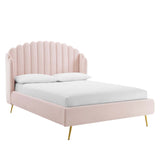 Merida Performance Velvet Queen Wingback Platform Bed in Pink