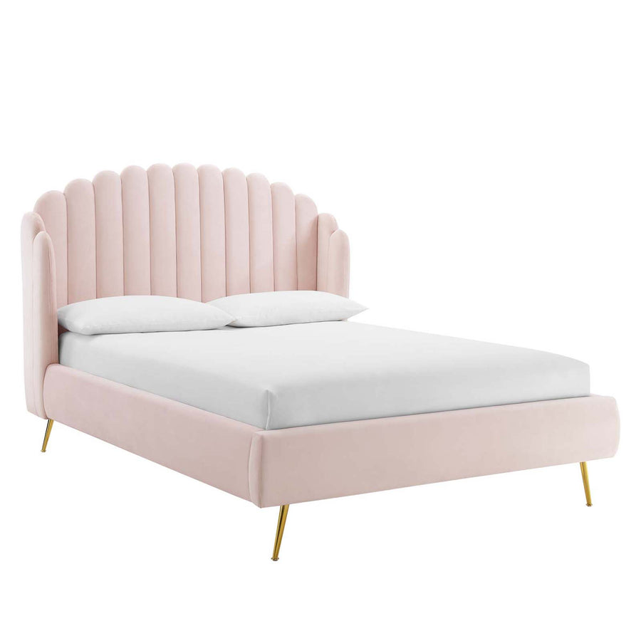 Merida Performance Velvet Queen Wingback Platform Bed in Pink