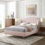Merida Performance Velvet Queen Wingback Platform Bed in Pink