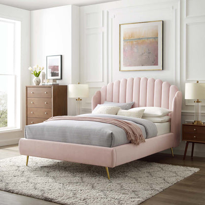 Lana Performance Velvet Queen Wingback Platform Bed by Furniture For America