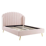 Merida Performance Velvet Queen Wingback Platform Bed in Pink