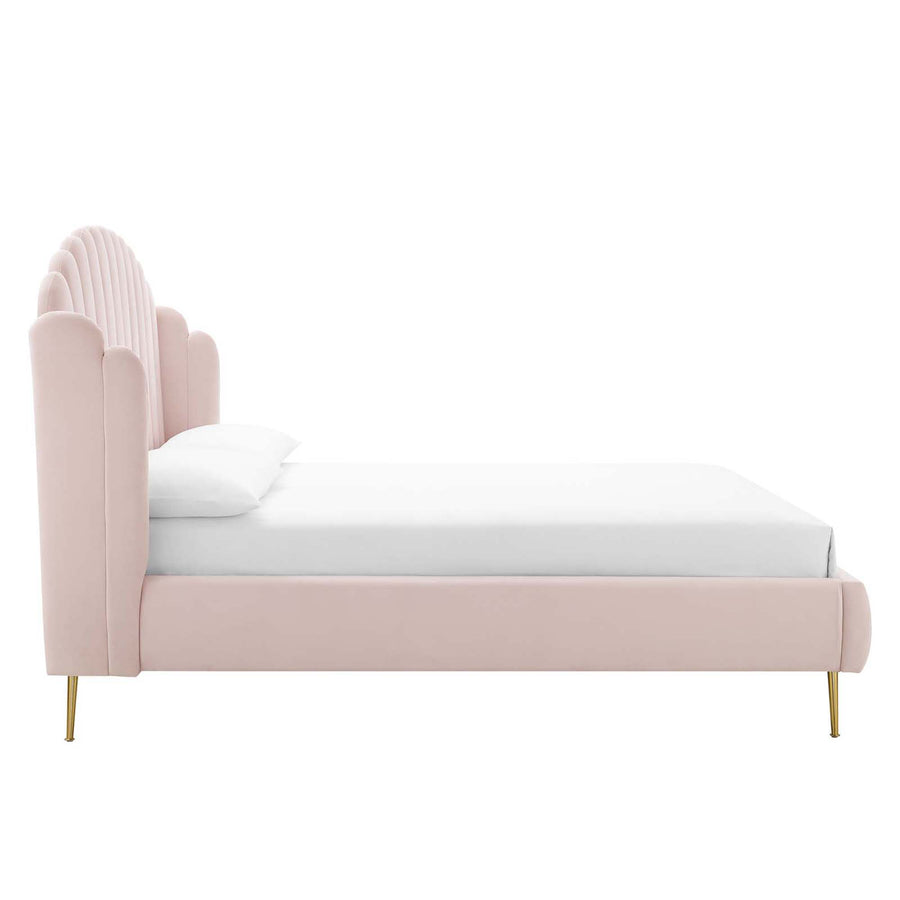 Merida Performance Velvet Queen Wingback Platform Bed in Pink