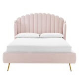 Merida Performance Velvet Queen Wingback Platform Bed in Pink