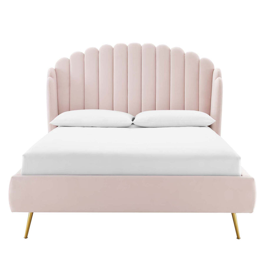 Merida Performance Velvet Queen Wingback Platform Bed in Pink