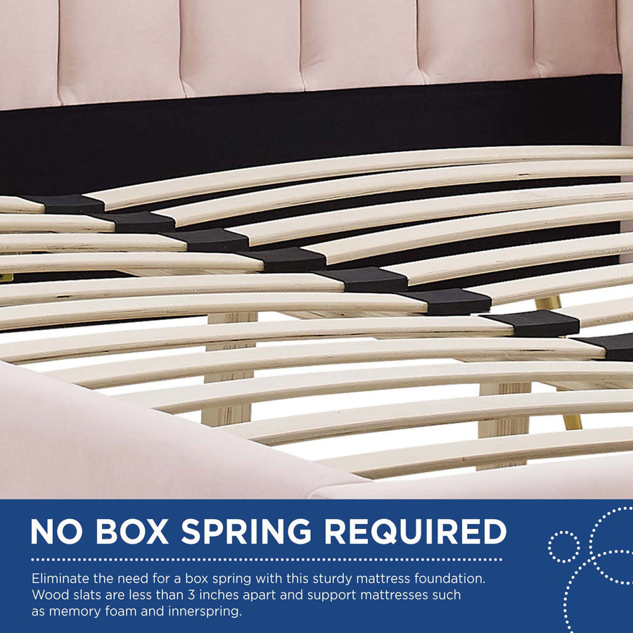 Merida Performance Velvet Queen Wingback Platform Bed in Pink