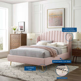 Merida Performance Velvet Queen Wingback Platform Bed in Pink