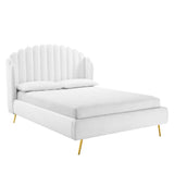 Merida Performance Velvet Queen Wingback Platform Bed in White