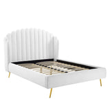 Merida Performance Velvet Queen Wingback Platform Bed in White