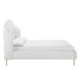 Merida Performance Velvet Queen Wingback Platform Bed in White