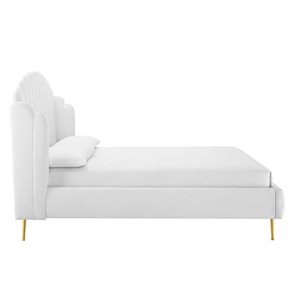 Lana Performance Velvet Queen Wingback Platform Bed by Furniture For America