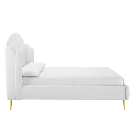 Lana Performance Velvet Queen Wingback Platform Bed in White