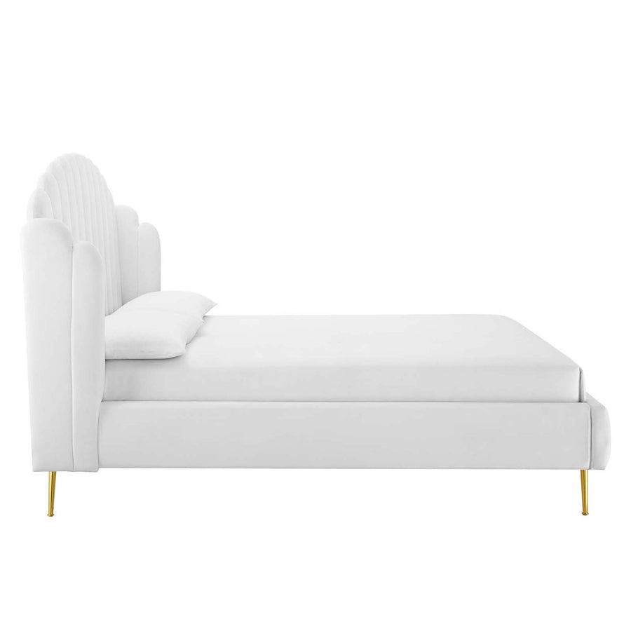 Merida Performance Velvet Queen Wingback Platform Bed in White