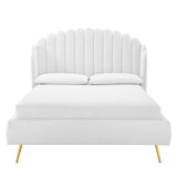 Merida Performance Velvet Queen Wingback Platform Bed in White