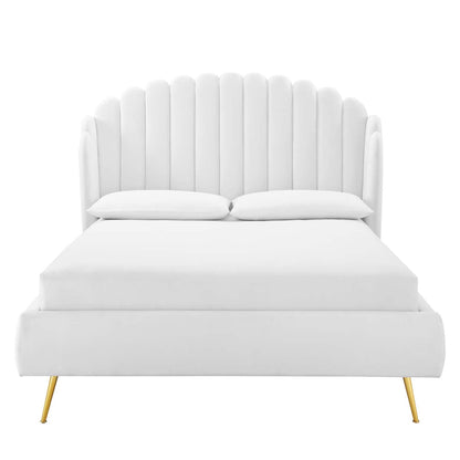 Lana Performance Velvet Queen Wingback Platform Bed by Furniture For America