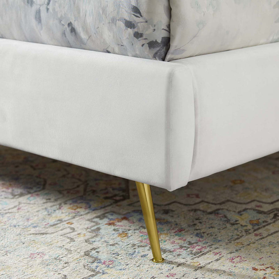 Merida Performance Velvet Queen Wingback Platform Bed in White