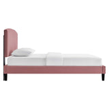 Villa Tapered Wood Leg Performance Velvet Queen Platform Bed in Dusty Rose