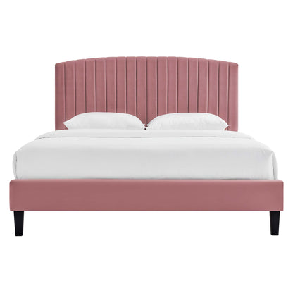 Alessi Tapered Wood Leg Performance Velvet Queen Platform Bed by Furniture For America
