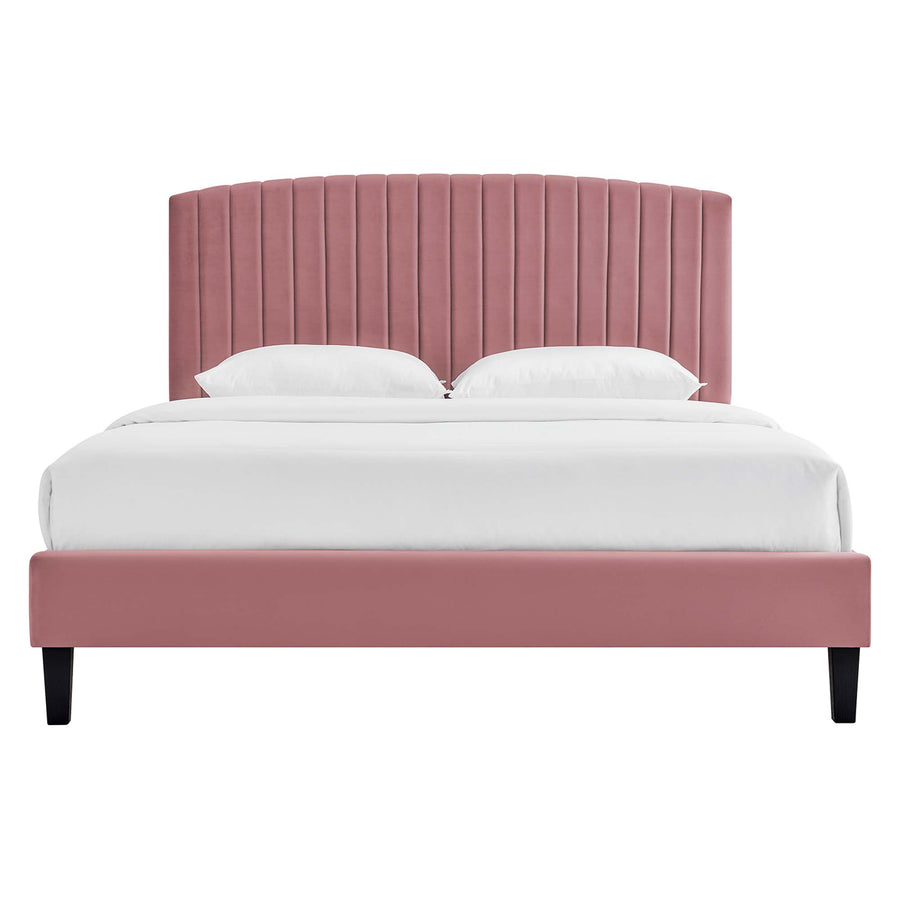 Villa Tapered Wood Leg Performance Velvet Queen Platform Bed in Dusty Rose