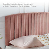 Villa Tapered Wood Leg Performance Velvet Queen Platform Bed in Dusty Rose