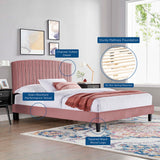 Villa Tapered Wood Leg Performance Velvet Queen Platform Bed in Dusty Rose
