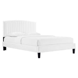 Villa Tapered Wood Leg Performance Velvet Queen Platform Bed in White