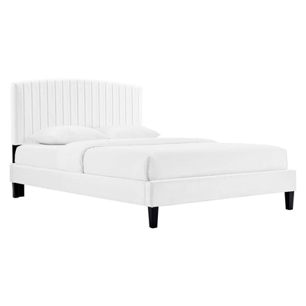 Alessi Tapered Wood Leg Performance Velvet Queen Platform Bed in White