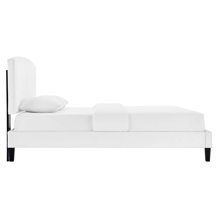 Villa Tapered Wood Leg Performance Velvet Queen Platform Bed in White