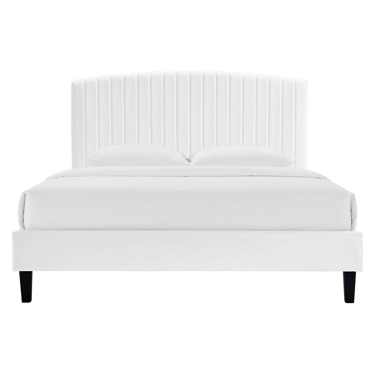 Alessi Tapered Wood Leg Performance Velvet Queen Platform Bed by Furniture For America