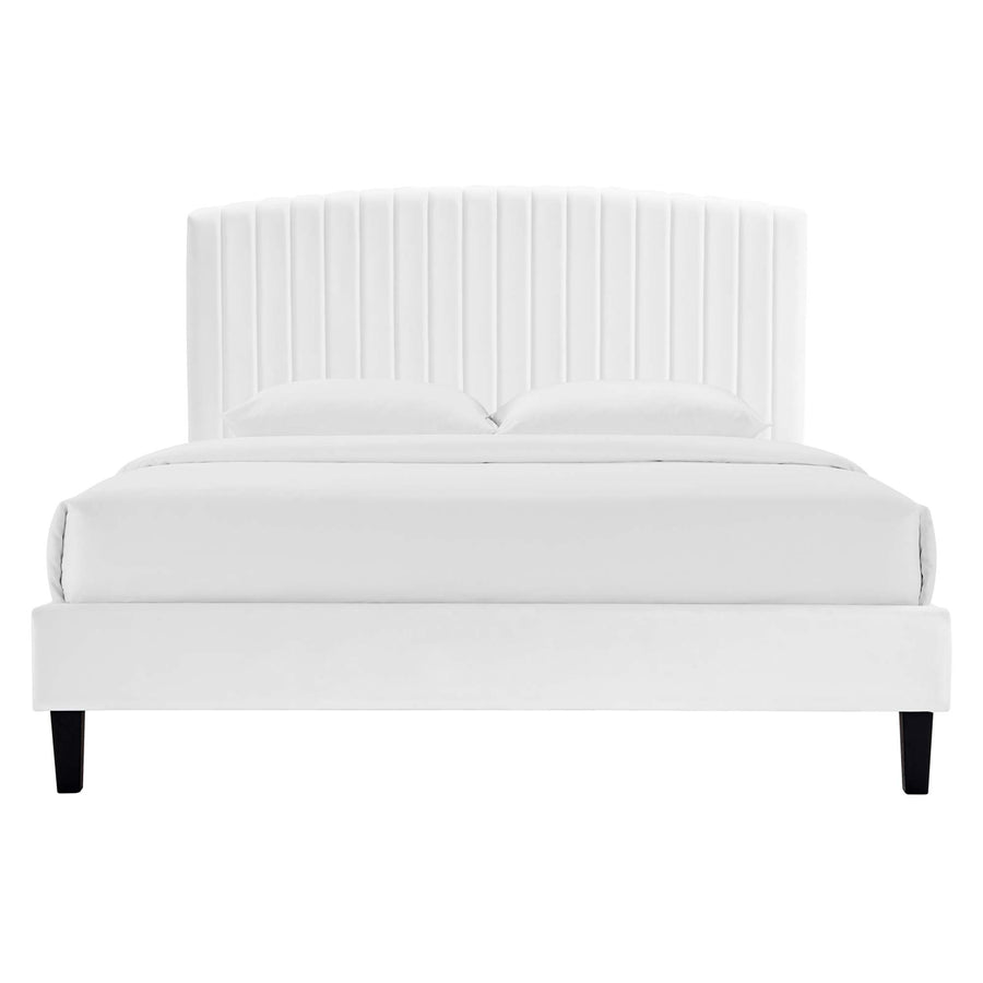 Villa Tapered Wood Leg Performance Velvet Queen Platform Bed in White