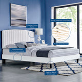 Villa Tapered Wood Leg Performance Velvet Queen Platform Bed in White