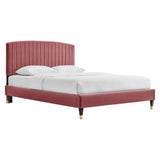 Villa Performance Velvet Queen Platform Bed in Dusty Rose