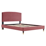 Villa Performance Velvet Queen Platform Bed in Dusty Rose