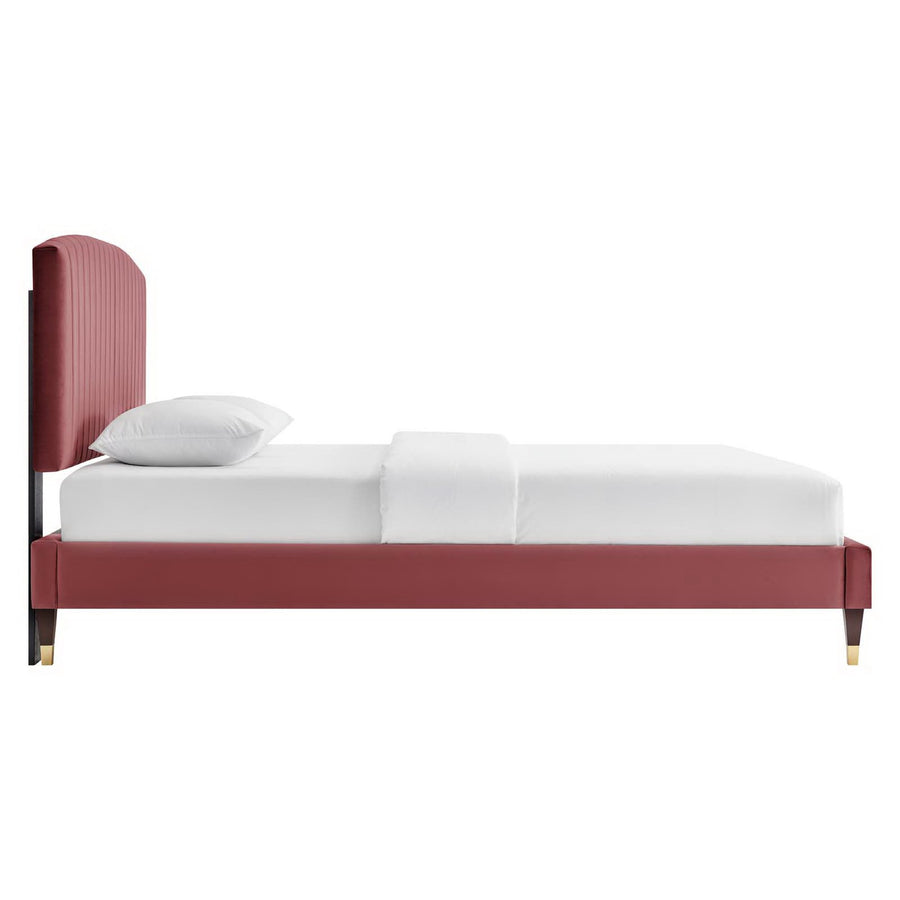 Villa Performance Velvet Queen Platform Bed in Dusty Rose