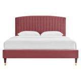 Villa Performance Velvet Queen Platform Bed in Dusty Rose
