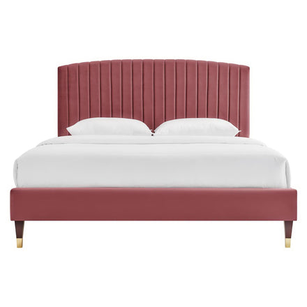 Alessi Performance Velvet Queen Platform Bed in Dusty Rose